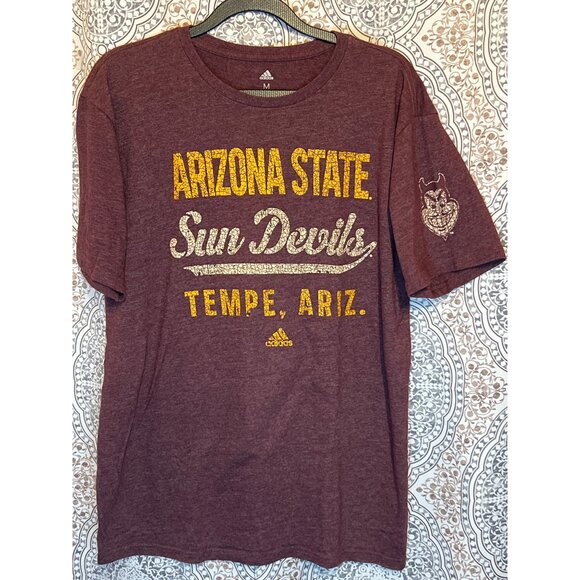 Arizona State Sun Devils Collegiate Graphic Tee Maroon Adidas Soft Crew Neck - Picture 2 of 10
